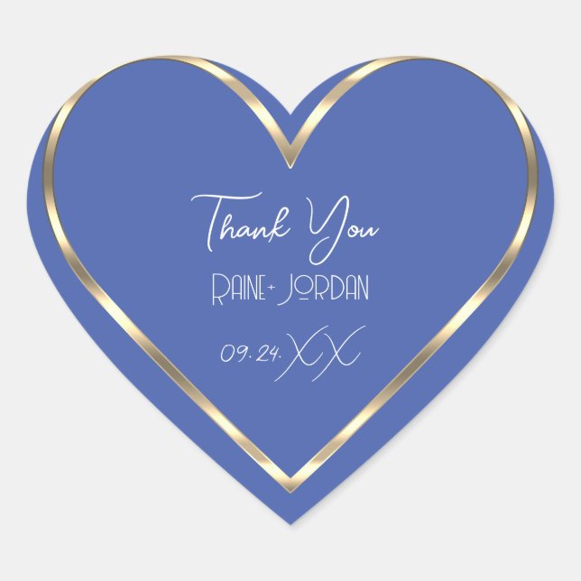 Sticker Cœur Merci Mariage Favor Blue Golden Heart (Devant)