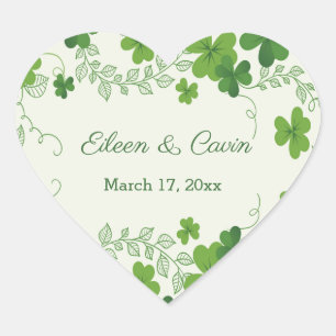 Sticker Cœur Merci Mariage shamrock irlandais