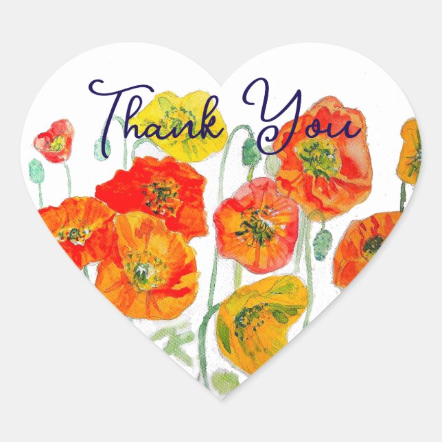 Sticker Cœur Merci Motif à fleurs rouge orange (Devant)