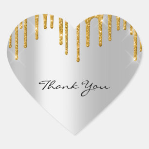 Sticker Cœur Merci Nom Mariage Silver Grey Gold Drivers