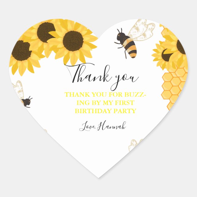 Sticker Cœur Merci pour Buzz -ing par mon premier jour d'abeill (Devant)