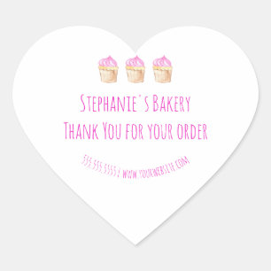 Sticker Cœur Merci pour votre commande de boulangerie rose fait
