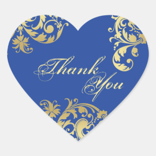 Sticker Cœur Merci Seal - Royal Blue & Gold Floral Mariage