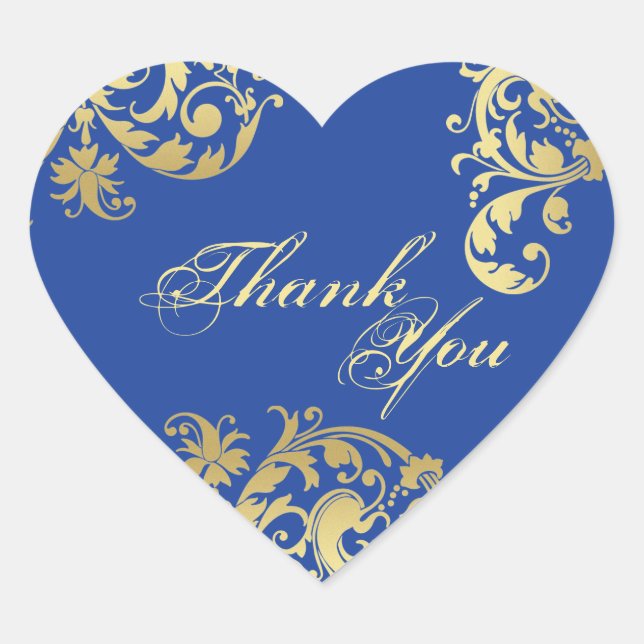 Sticker Cœur Merci Seal - Royal Blue & Gold Floral Mariage (Devant)