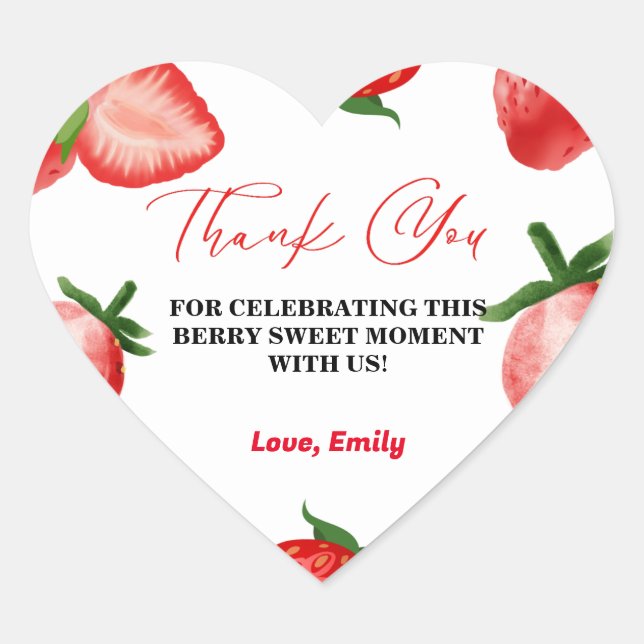 Sticker Cœur Merci sucré aux fraises Anniversaire| Berry Sweet (Devant)