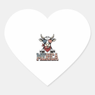 Sticker Cœur Merica Graphique de gravure vintage vache patrioti