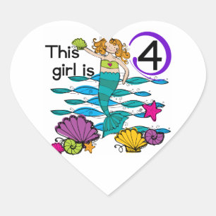 Sticker Cœur Mermaid 4th Birthday Tshirts and Gifts