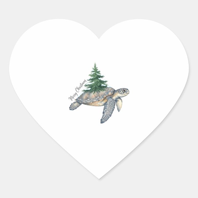 Sticker Cœur Merry Christmas Sea Turtle (Devant)