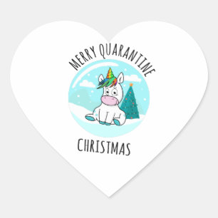 Sticker Cœur Merry Quarantine Noël Unicorne