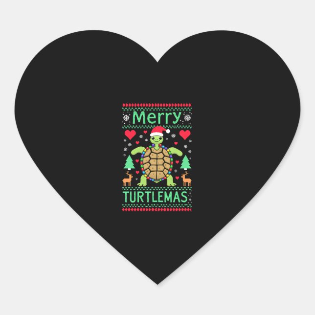 Sticker Cœur Merry Turtlemas Christmas Lights Cute Turtle Santa (Devant)