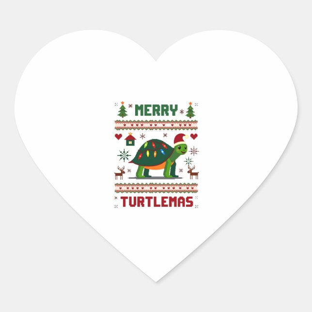 Sticker Cœur Merry Turtlemas Christmas Lights Cute Turtle Santa (Devant)