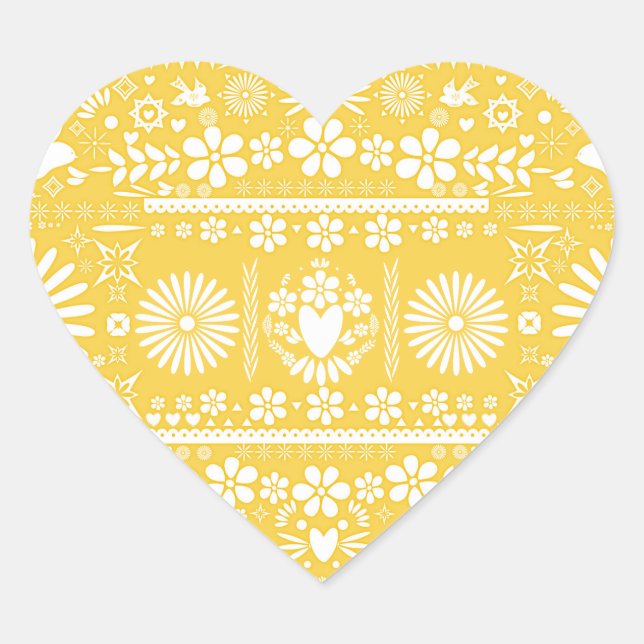 Sticker Cœur Mexique Picado jaune Livre blanc Mariage Mariage (Devant)
