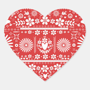 Sticker Cœur Mexique Picado Rouge & Livre blanc Mariage Mariage