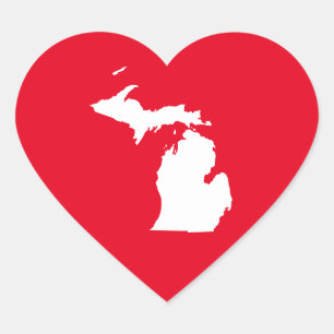 Sticker Cœur Michigan en blanc et rouge