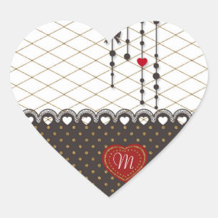 Sticker Cœur Mignon parties scintillant en dentelle faux or mot