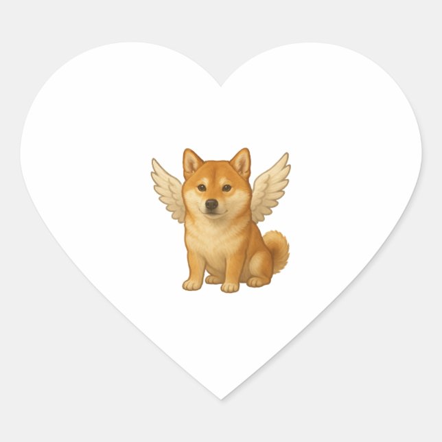 Sticker Cœur Mignon Shiba Inu angel dessin animé chien heureux (Devant)