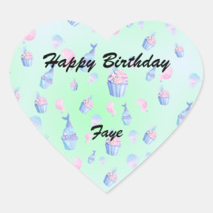Sticker Cœur mignonne cupcake Sweet sirène fête d'anniversaire 