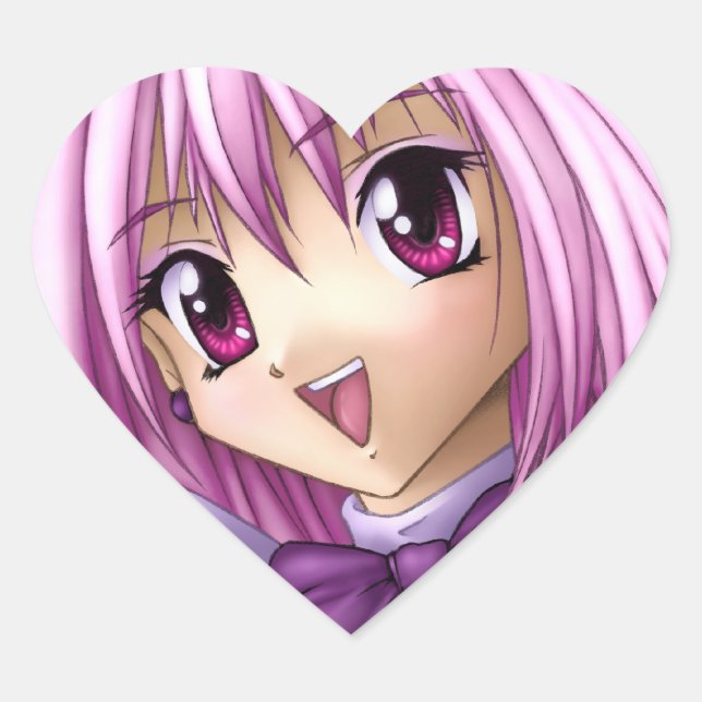 Sticker Cœur Mignonne fille Anime (Devant)