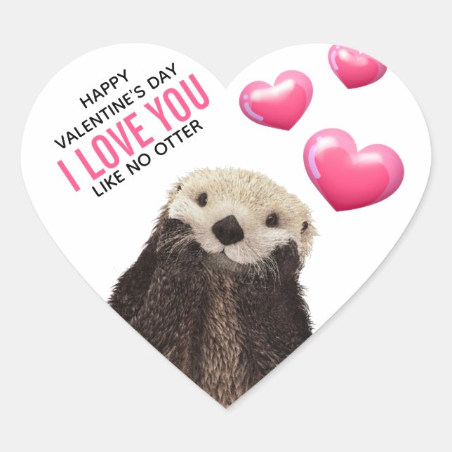 Sticker Cœur Mignonne Otter avec les coeurs Saint-Valentin Humo (Devant)