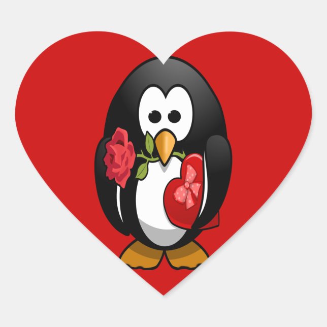 Sticker Cœur Mignonne Saint Valentin Pingouin Drôle Drôle Carto (Devant)