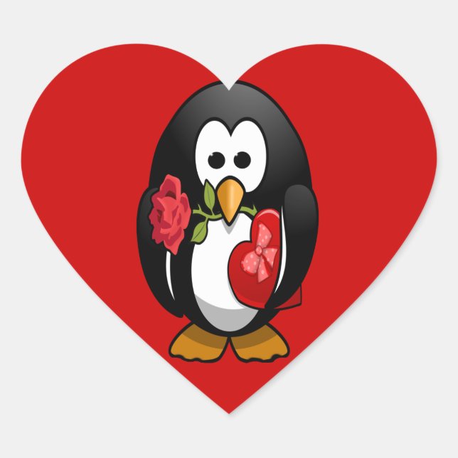 Sticker Cœur Mignonne Saint Valentin Pingouin Drôle Drôle Carto (Devant)