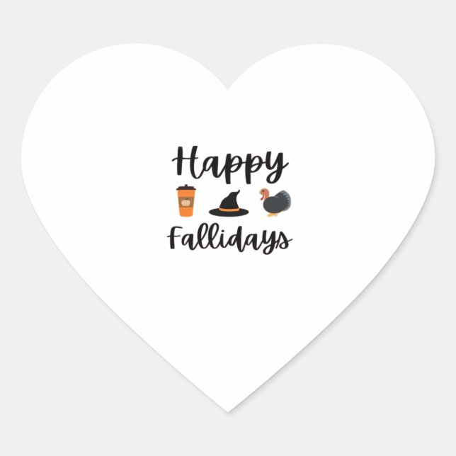 Sticker Cœur Mignonne saison d'automne Joyeux Fallidays Thanksg (Devant)