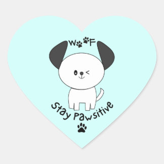 Sticker Cœur Mignonne Woof Reste Un Chien Blanc À Voir Positif
