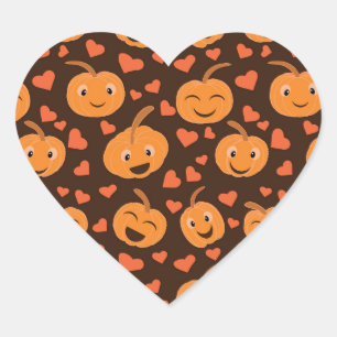 Sticker Cœur Mignons citrouilles drôles avec motif de coeurs