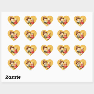Sticker Cœur Mignons Enfants de la Campagne sur une Balle de Fo