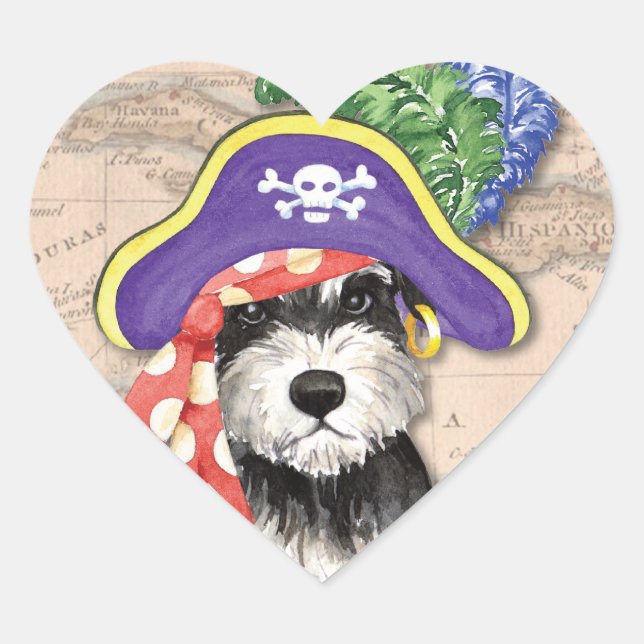 Sticker Cœur Miniature Schnauzer Pirate (Devant)