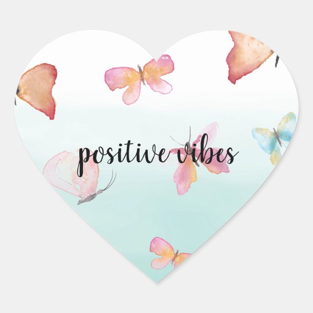 Sticker Cœur Mint Ombre Papillons rose Aquarelle (Devant)