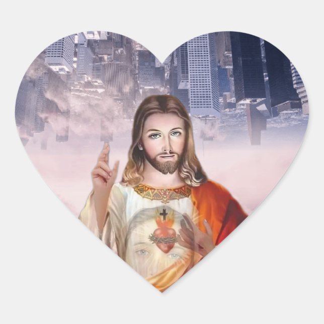 Sticker Cœur Miséricorde divine, Saint Faustina, Jésus Je fais  (Devant)