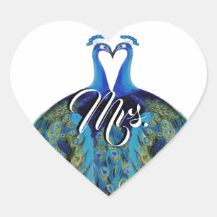 Sticker Cœur Mme Baiser Paon Gatsby Années Folles Bleu Vert