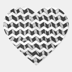 Sticker Cœur Modèle Chevron noir et gris Zebra