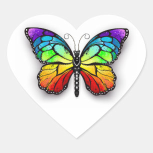 Sticker Cœur Monarque papillon arc-en-ciel