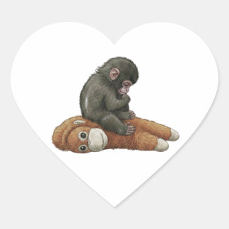 Sticker Cœur Monkey Punch, Baby Monkey Orangutan Hug 