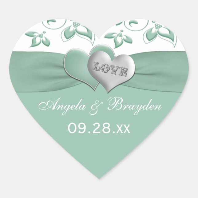 Sticker Cœur Monnaie, Coeurs Floraux Blanches Mariage Favor Sti (Devant)
