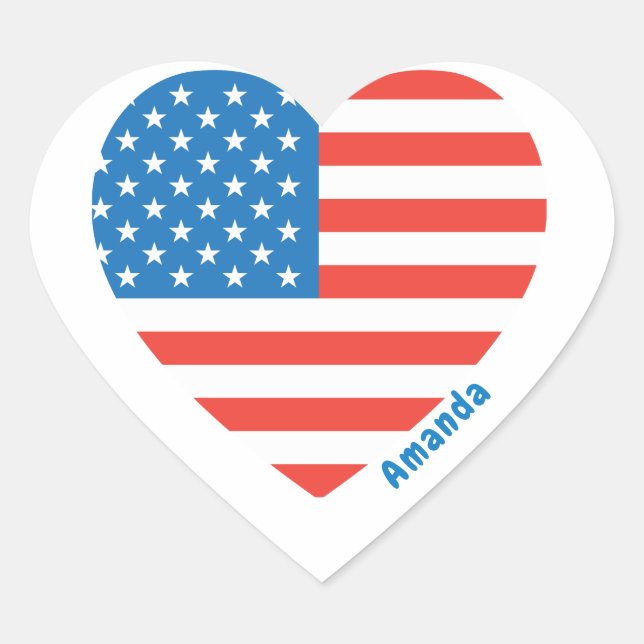 Sticker Cœur Monogram American USA Drapeau 4 juillet Personnali (Devant)