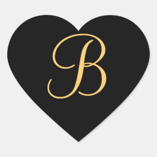 Sticker Cœur Monogramme B, initial de couleur or B sur noir, Cl