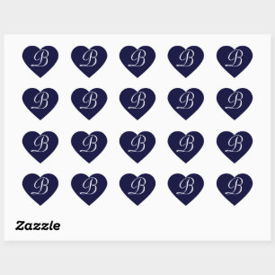 Sticker Cœur Monogramme bleu marine et blanc initial B