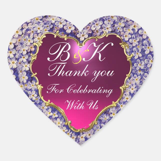 Sticker Cœur MONOGRAMME COEUR ROMANTIQUE LILAC Merci (Devant)