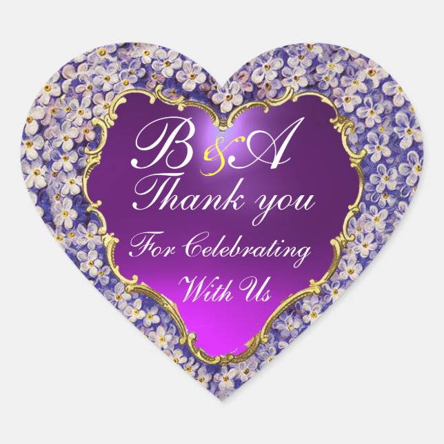 Sticker Cœur MONOGRAMME COEUR ROMANTIQUE LILAC Merci (Devant)
