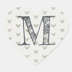 Sticker Cœur Monogramme de script moderne Coeurs verts initiaux