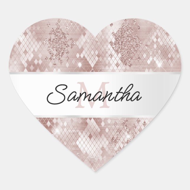 Sticker Cœur Monogramme de serpent d'argent blanc Rose Glam (Devant)