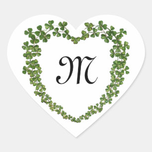 Sticker Cœur MONOGRAMME DU COEUR shamrock St Patrick's Day Blan