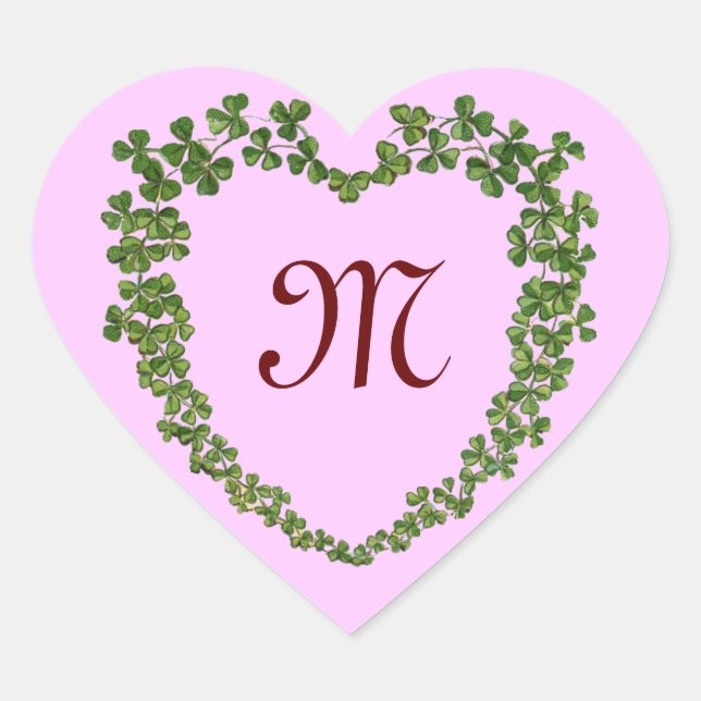 Sticker Cœur MONOGRAMME DU COEUR shamrock St Patrick's Day Pink (Devant)