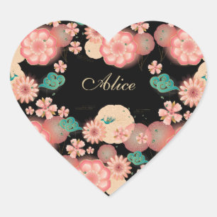 Sticker Cœur Monogramme Élégante fleur de jardin de pêche de pr