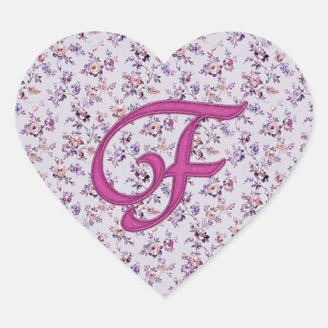 Sticker Cœur Monogramme Floral Vintage F (Devant)
