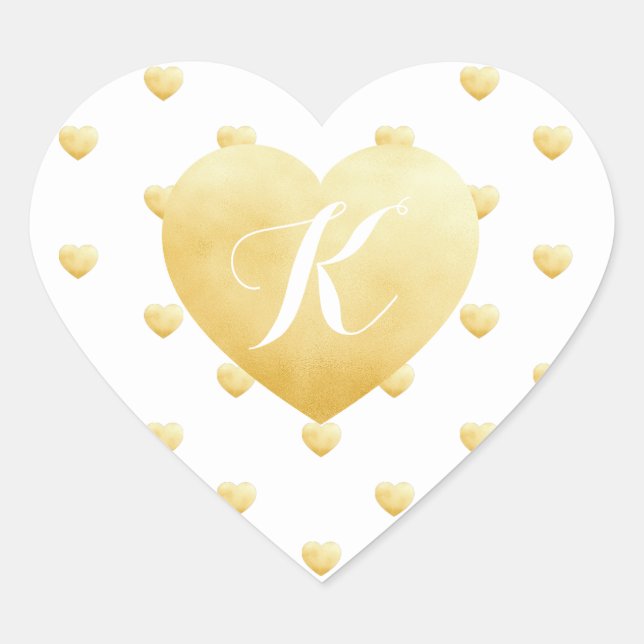 Sticker Cœur Monogramme Gold Hearts Faux Foil Motif sur blanc (Devant)