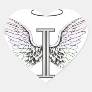 Sticker Cœur Monogramme initial de la lettre I avec des ailes